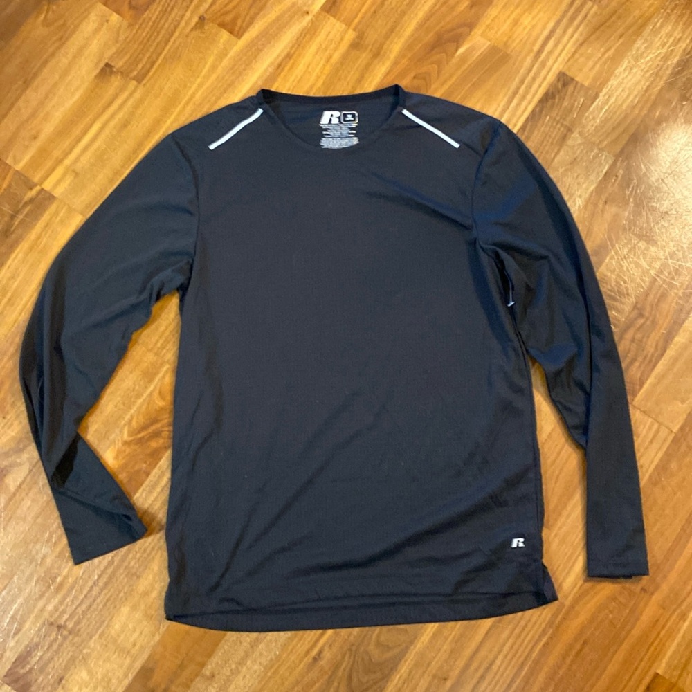Russell, long sleeve size medium black athletic shirt, never worn